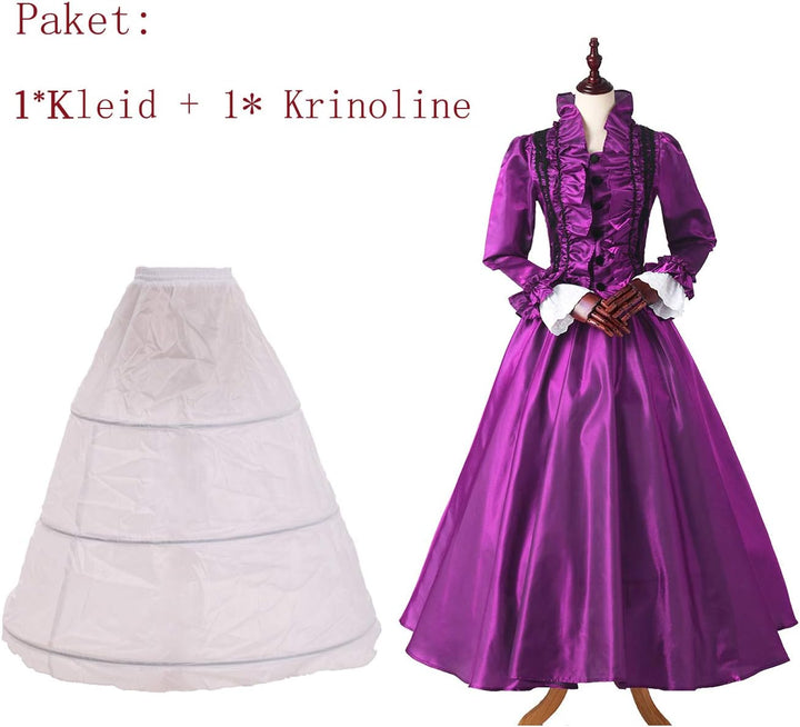 GRACEART Damen Gothic Viktorianisches Kleid Renaissance Maxi Kostüm (S, Lila) S Lila, S Lila