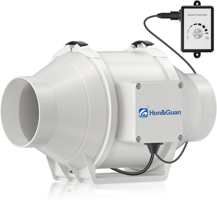 Hon&Guan Abluftventilator Rohrventilator 100mm mit Variabler Geschwindigkeitskontrolle, Abluftventil