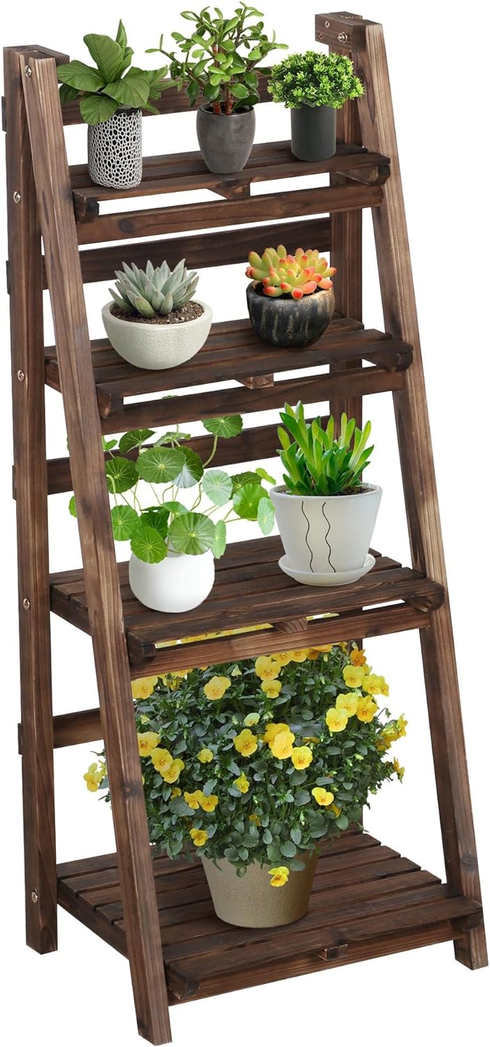 Yaheetech Leiterregal für Blumentöpfe, Pflanzenständer Balkon, Blumentreppe 4-Ebenen Blumenständer P