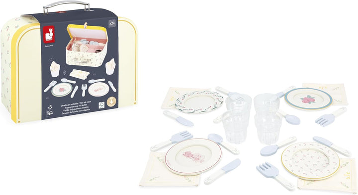 Janod - Valisette Dinette Holz - Picknickset für Kinder - Für 4 Personen - 25 Teile - Valisette aus
