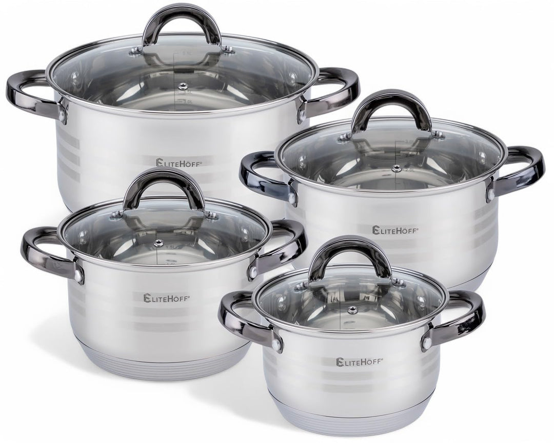 EliteHoff Topfset Induktion, Kochtopf Set mit Glasdeckel, 7-lagiger Edelstahl Topf und Pfannenset mi