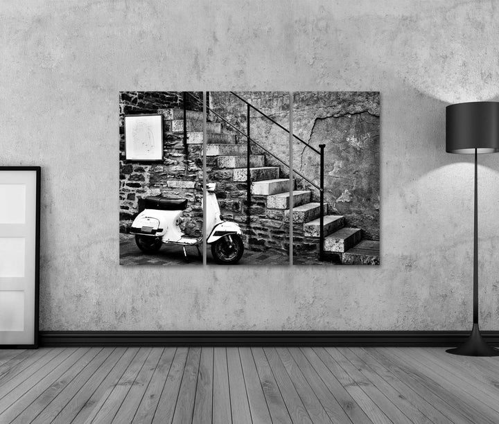 islandburner Bild auf Leinwand Alter Vespa Roller Geparkt Bei Einem Café Bilder Wandbilder Poster Le