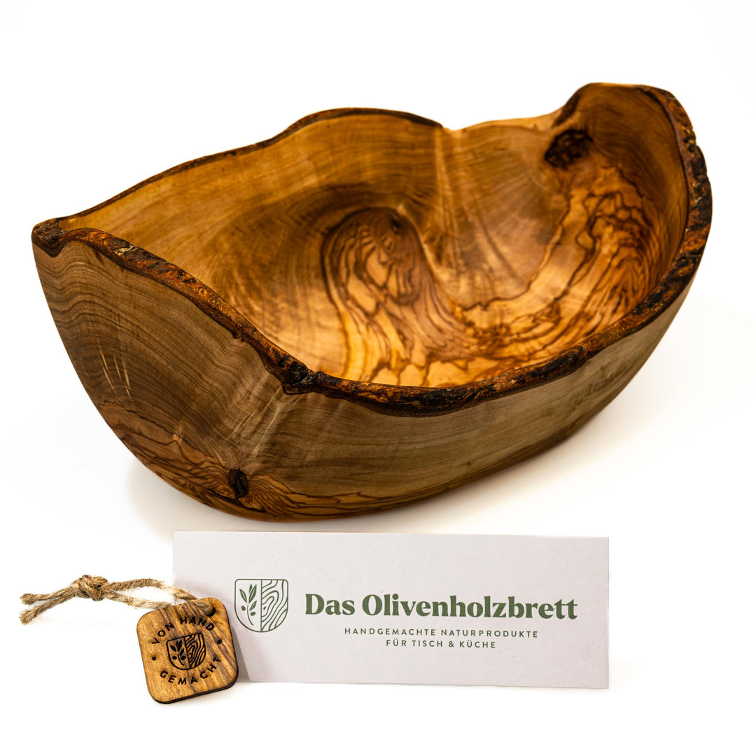 das Olivenholzbrett® Olivenholz Obstschale Brotschale, Form - länglich, oval - im Naturschnitt mit n