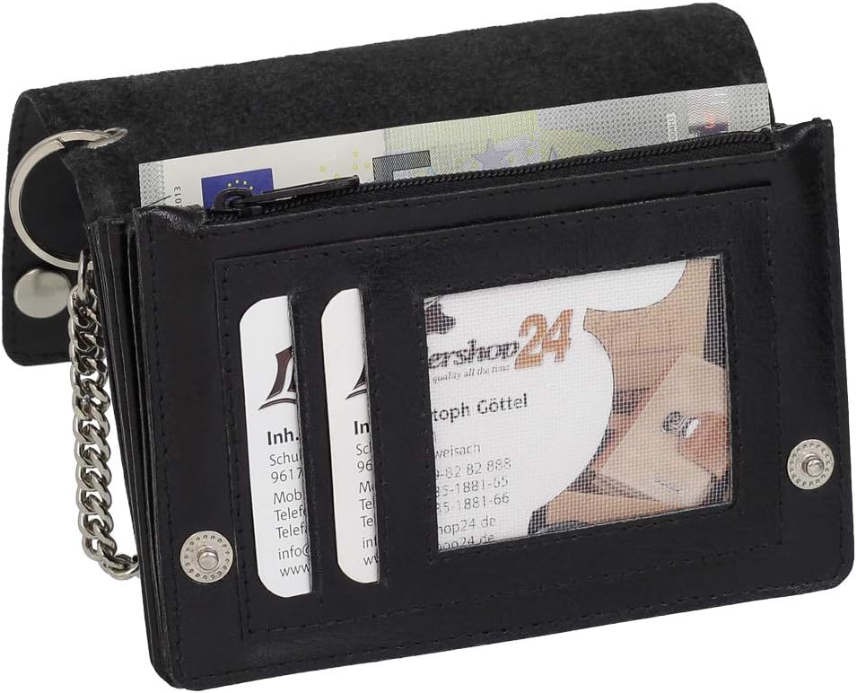 Ledershop24 Luxus Leder Bikerbörse mit Kette Biker Geldbörse Portemonnaie 408 Geldbeutel 13,5 cm Sch