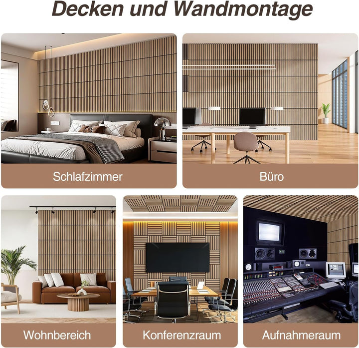 24er Set Akustikpaneele Holzoptik Wandpaneele Selbstklebende,Bohrfrei & Leicht Recyceltes Filz,Wandv