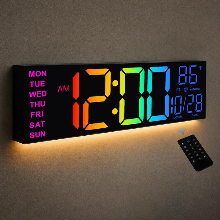 HAITANG Digitale Wanduhr in 8 Farben, 41,1 cm, grosse Digitaluhr mit Temperatur, Datum, automatische