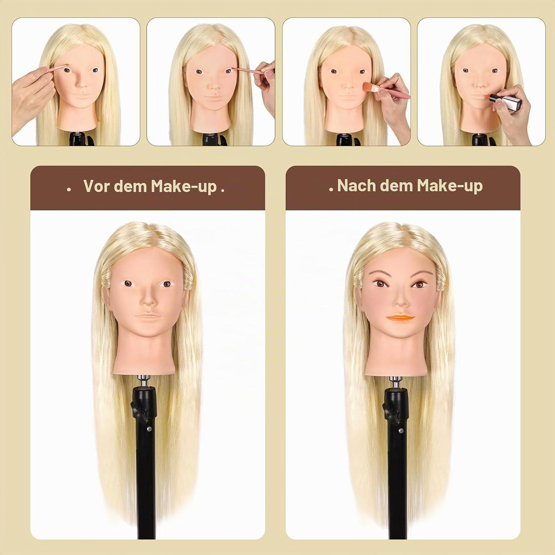 Frisierkopf Echthaar, TopDirect 66cm/26 Zoll 70% Echtes Haar Ubungskopf Friseur Trainingskopf mit Fl