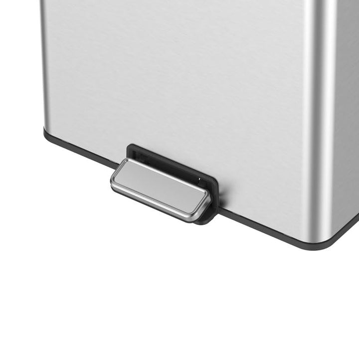PROREGAL Rechteckiger Treteimer aus gebürstetem Edelstahl mit Soft-Close & Stay-Open Deckel | 20+20