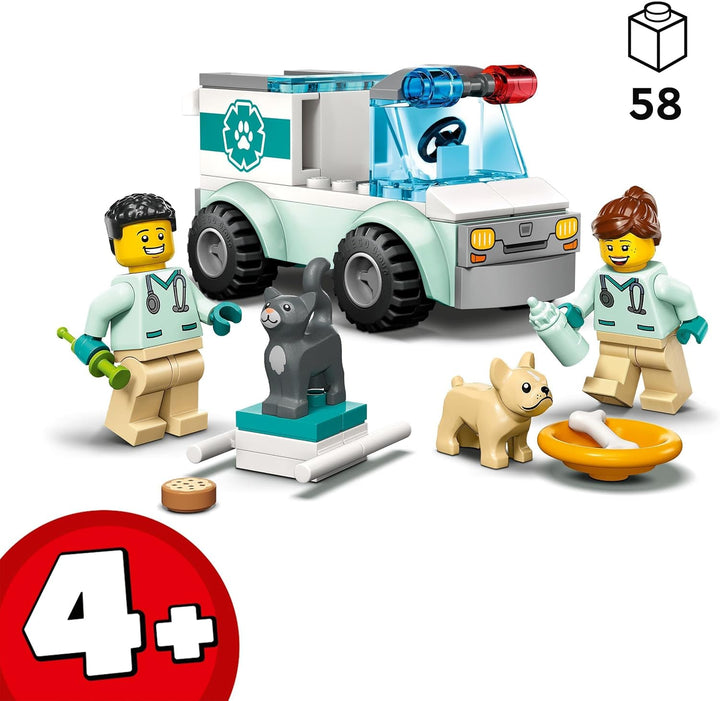 LEGO 60382 City Tierrettungswagen, Tierspielzeug mit Hunde- und Katzenfiguren sowie 2 Tierarzt-Minif