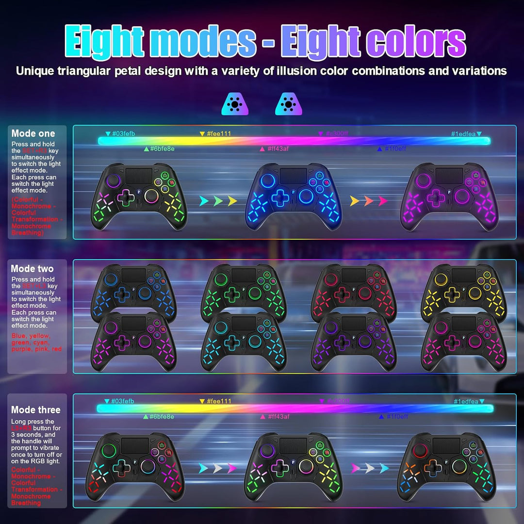 Bonacell RGB Wireless Controller für Ps5/PC/P4, Motor-Vibration/6-Achsen-Sensor/Turbo/3,5-mm-Audiobu
