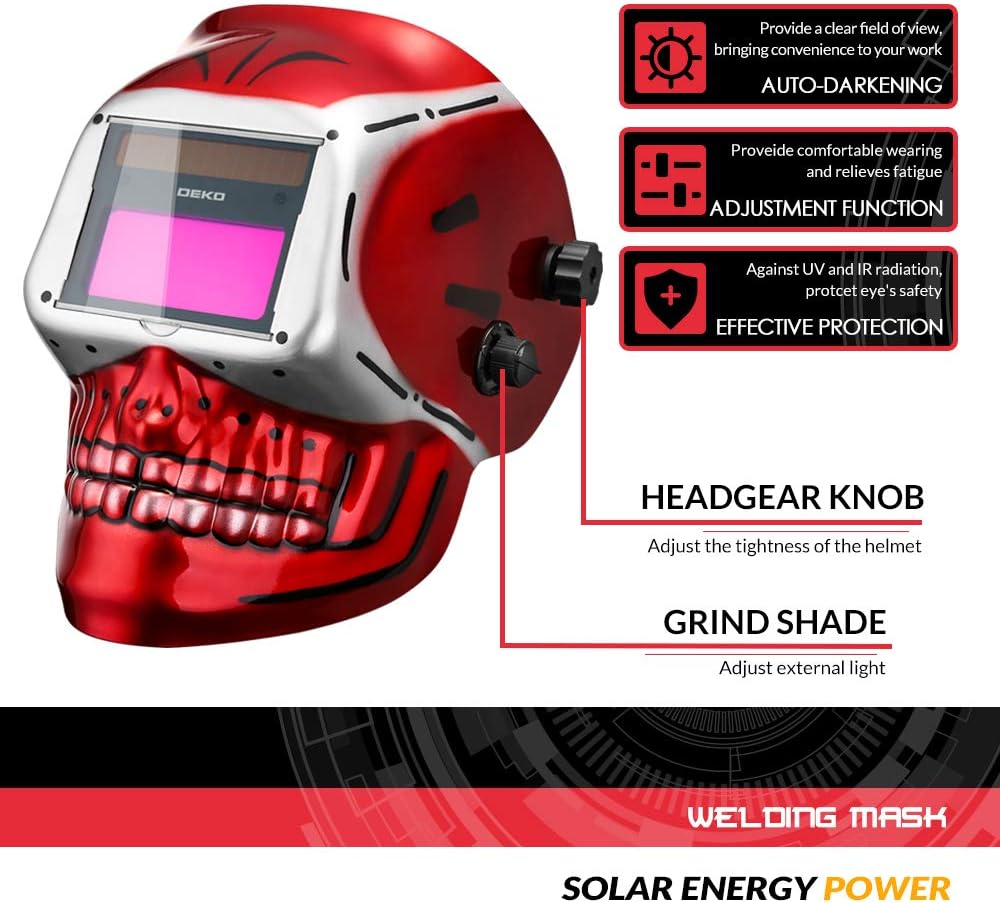 DEKO Solarbetriebene Schweisshelm Automatik Schweisshelm Professionelle Haube mit Einstellbarem Scha