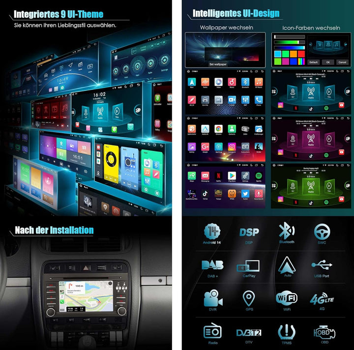Erisin 8-Kern Android 14 4GB RAM+64GB ROM Autoradio Bluetooth für Porsche Cayenne 7 Zoll GPS Navigat