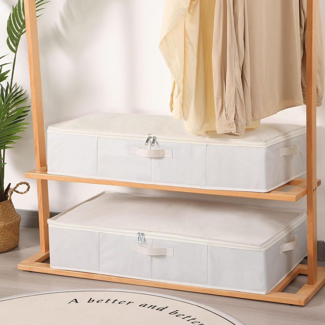 3 Stück Unterbettbox, Unterbett Aufbewahrungsbox mit deckel, Faltbare Stoffboxen mit Verstärktem Gri