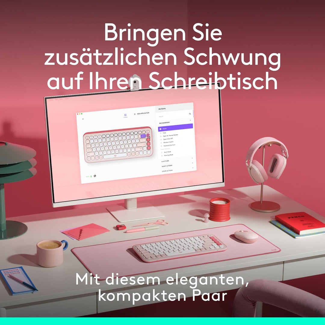 Logitech POP ICON COMBO, Bluetooth-Tastatur-Maus-Set, komfortables Tippen, programmierbare Tasten, l