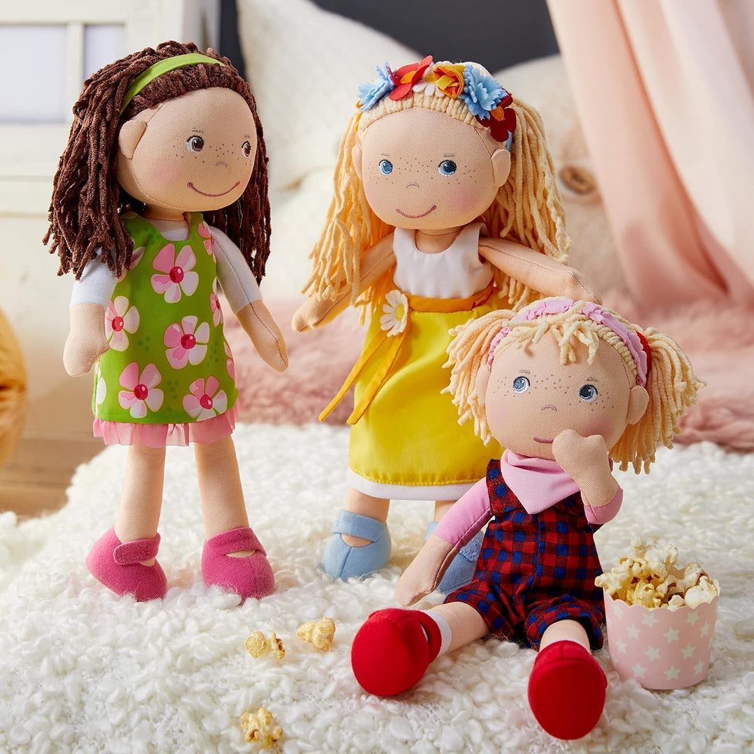HABA 303666 - Puppe Coco , Stoffpuppe zum Spielen und Kuscheln , Puppe aus weichen, waschbaren Mater