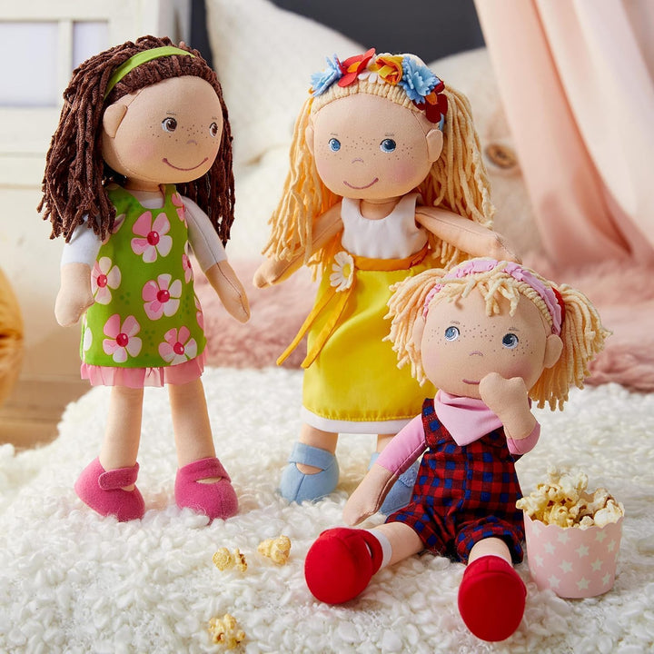 HABA 303666 - Puppe Coco , Stoffpuppe zum Spielen und Kuscheln , Puppe aus weichen, waschbaren Mater