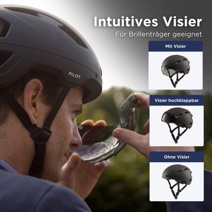 GOOFF Pilot S-Pedelec Helm - Schutz für schnelle E-Bike Fahrten – Fahrradhelm mit Visier und Licht –