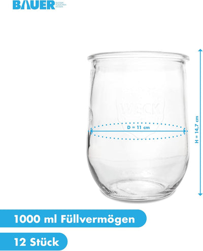 flaschenbauer.de WECK 12er Set 1L Einmachgläser zum befüllen - Weckglas Tulpenglas als Marmeladengla