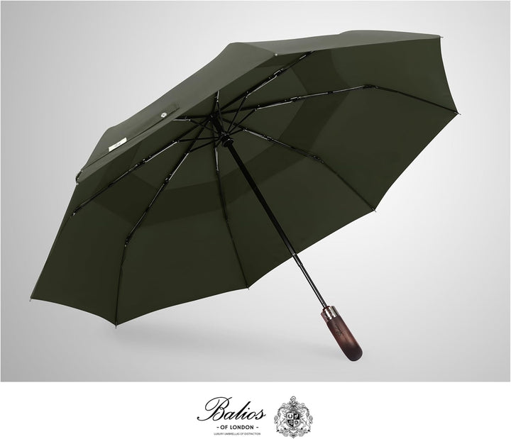 Balios® Regenschirm Mit Echtem Holzgriff -Optional | Auf Zu Automatik | Sturmfest & Windsicher | Tas