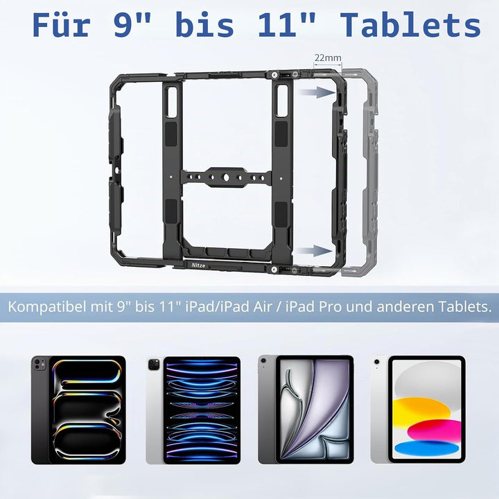 Nitze iPad Cage für iPad/iPad Air/iPad Pro 9.7"/10.5"/11", iPad Cage mit Eingebautem Cold Shoe und M