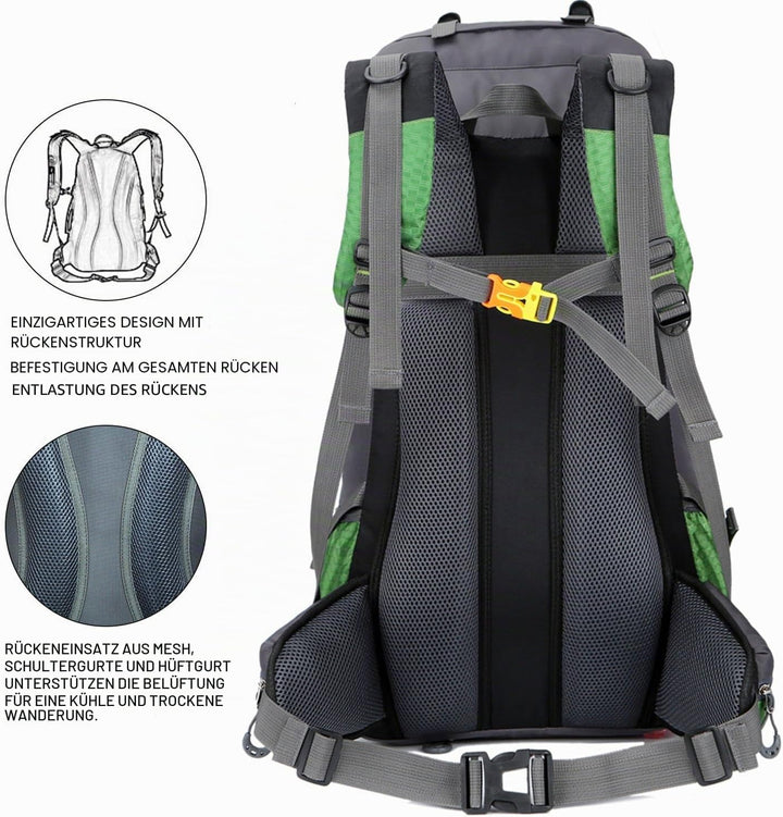 Bseash 60L Wasserdichter leichter Wanderrucksack mit Regenschutz, Outdoor Sport Tagesrucksack Multif