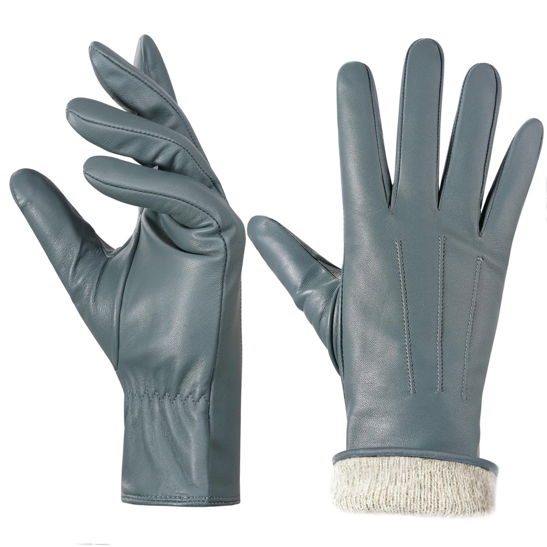 BISON DENIM leder handschuhe damen-Kaschmirverkleidung, Touchscreen und Winterhandschuhe Blau XXL, B