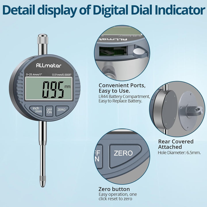 ALLmeter 0.01/0.0005'' Digital Messuhr 0-25.4 mm/1" mit Toleranzfunktion Zoll/metrische Umrechnung D