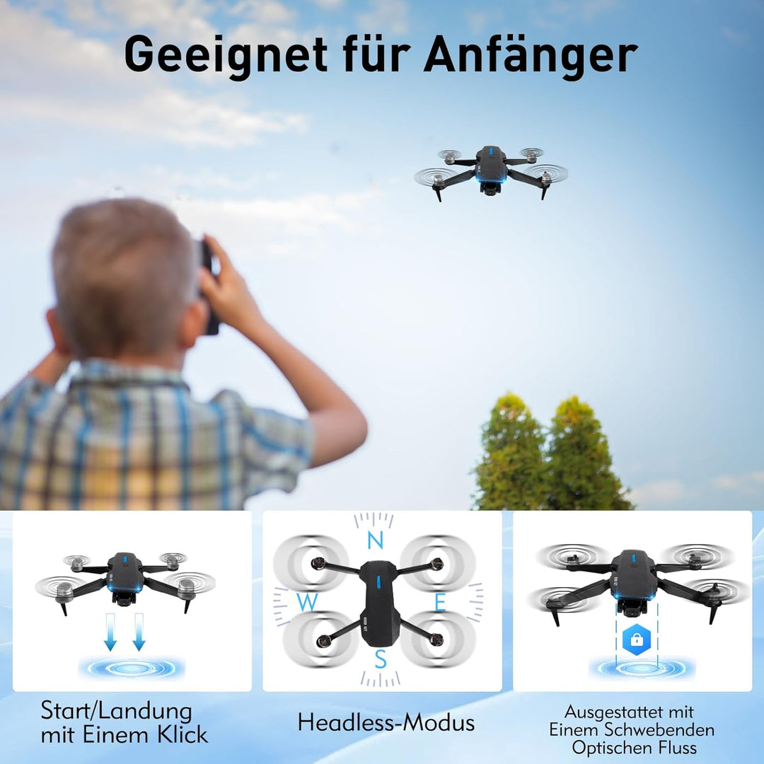 Drohne mit Kamera 1080P,RC FPV Faltbar Quadrocopter,90° verstellbare Linse,3D Flip,Headless Mode, bü