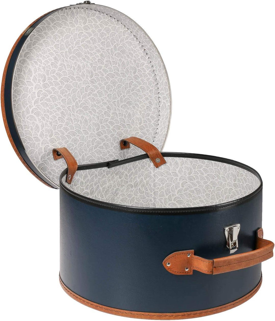 Lierys runder Hutkoffer blau - Masse: 40 cm x 21 cm - grosse Hutschachtel aus Kunstleder - Hutbox zu
