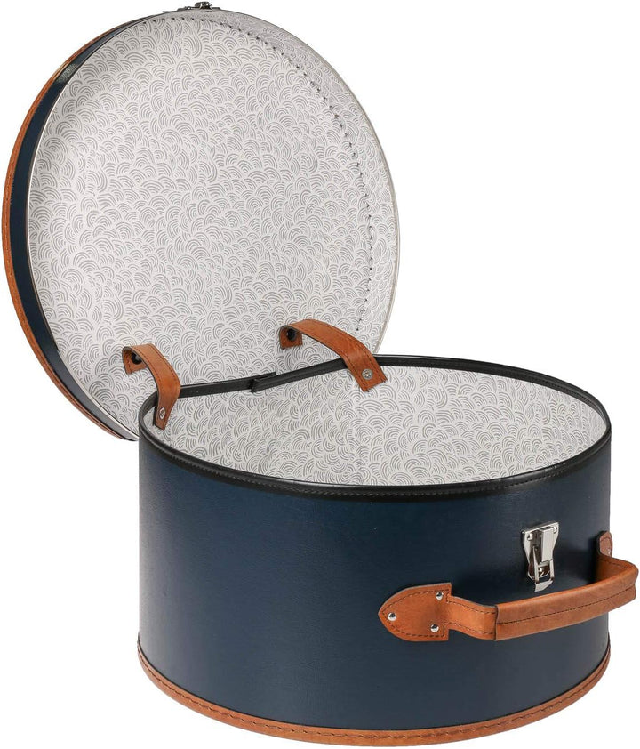 Lierys runder Hutkoffer blau - Masse: 40 cm x 21 cm - grosse Hutschachtel aus Kunstleder - Hutbox zu