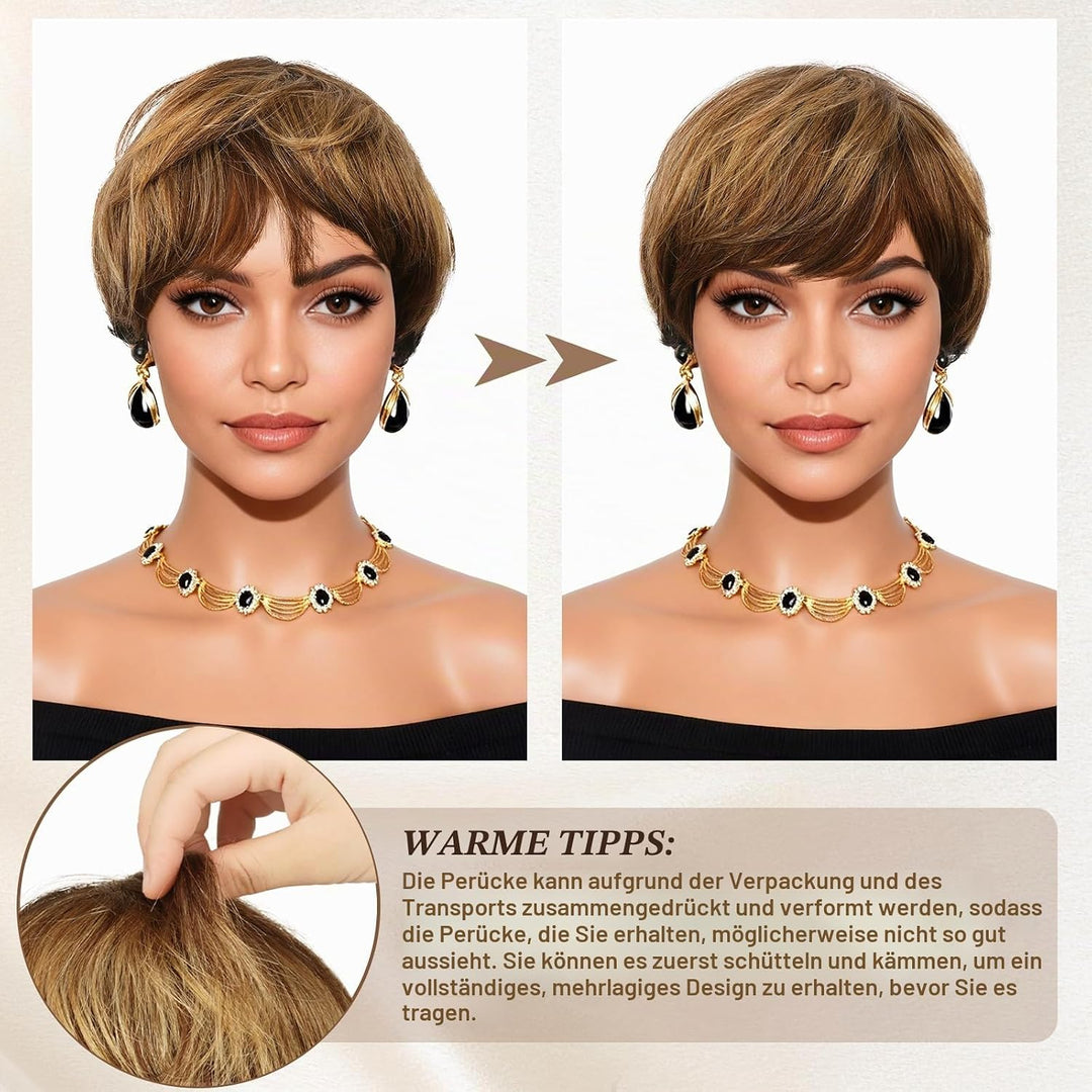 RUWISS Pixie Cut Perücken für Schwarze Frauen Pixie Cut Echthaar Perücken Short Layered Perücken Upp