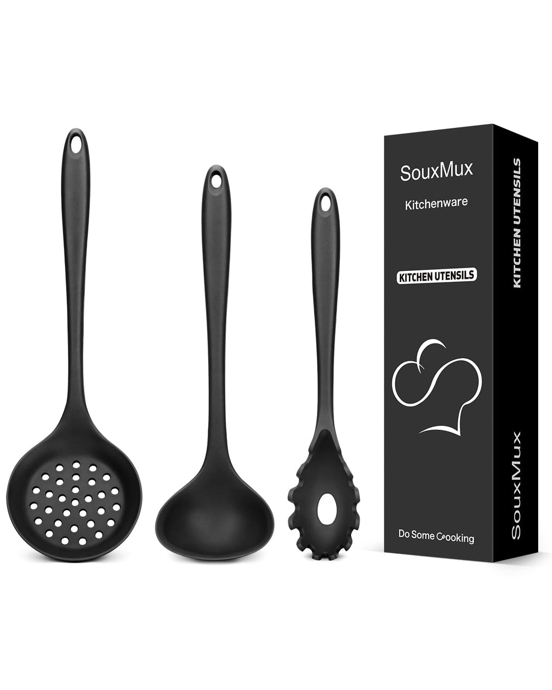 3 Stück Silikon-Küchenutensilien-Set, Suppenkelle-Nudelgabel-Schlitzlöffel, Antihaft-BPA-frei, Hochh