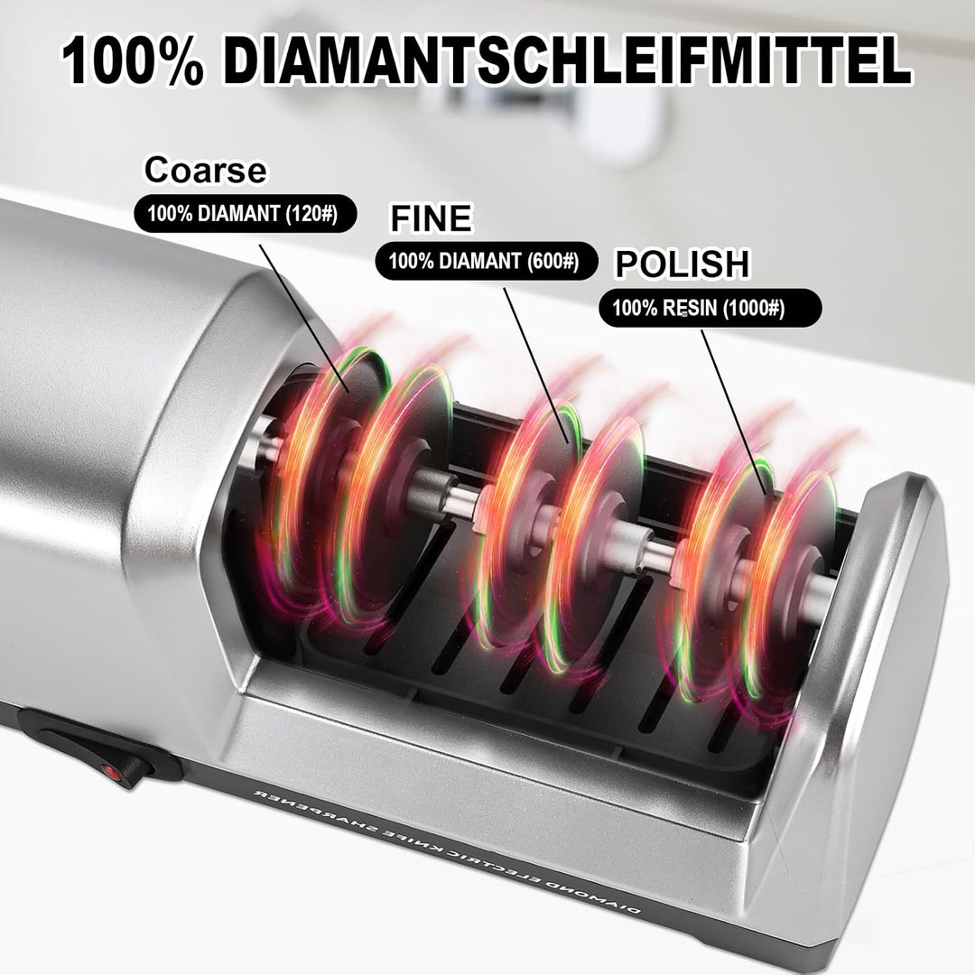 Herboom Elektrischer Messerschärfer, 3-Stufen Messerschärfsystem mit Diamant, Geeignet für Grob Schl