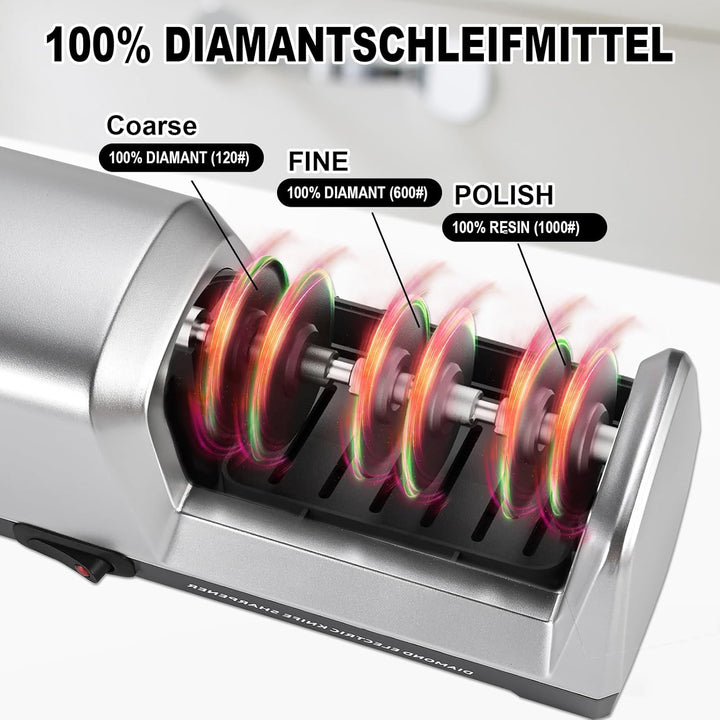 Herboom Elektrischer Messerschärfer, 3-Stufen Messerschärfsystem mit Diamant, Geeignet für Grob Schl