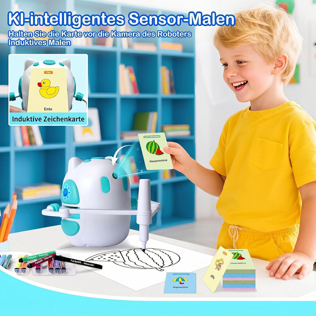 Zeichenroboter für Kinder 150 Lernkarten mit Sprachführung Montessori Malzeug Jungen & Mädchen 3-8 J