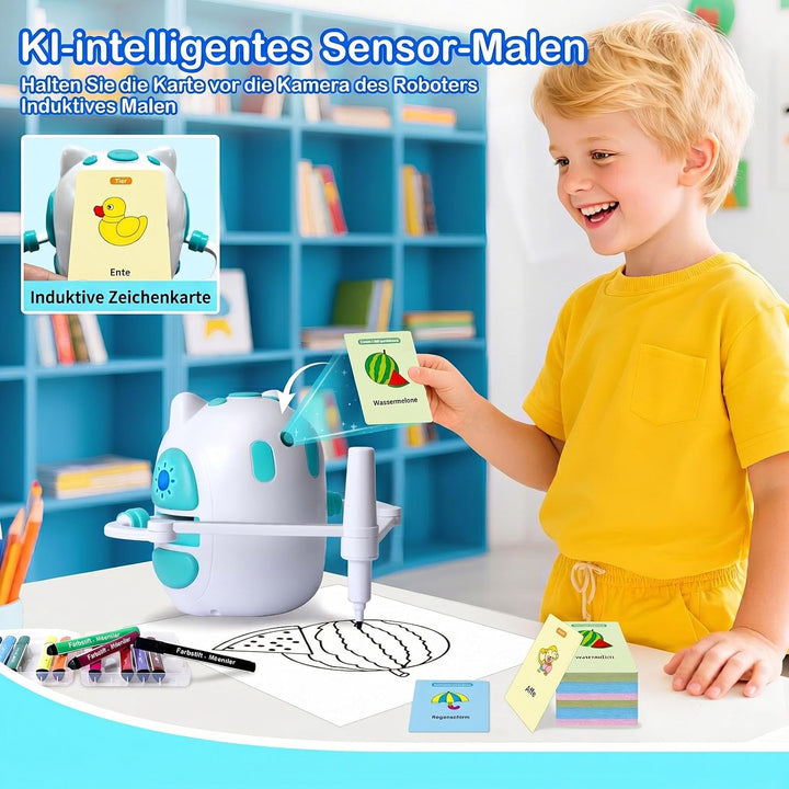 Zeichenroboter für Kinder 150 Lernkarten mit Sprachführung Montessori Malzeug Jungen & Mädchen 3-8 J