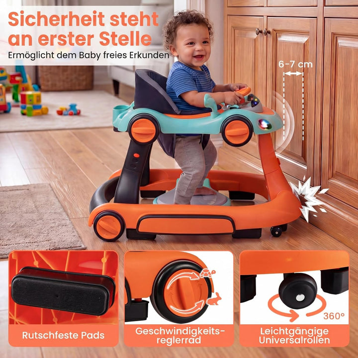 COSTWAY 7 in 1 Lauflernhilfe mit Verdeck, Lauflerwagen mit einstellbarer Höhe & Geschwindigkeit, Bab