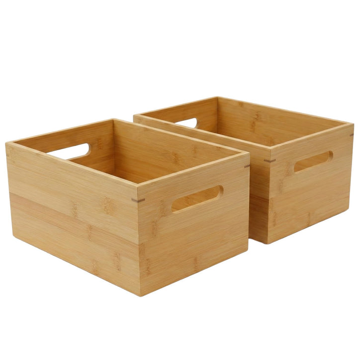 Kibun® 2er Set Holzkiste Bambus Holzbox mit Griffen 30x20x14 cm stapelbare Aufbewahrungskiste aus Ba