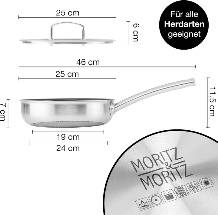 Moritz & Moritz Edelstahlpfanne mit Deckel 24cm und Keramikbeschichtung der neuesten Generation - fü
