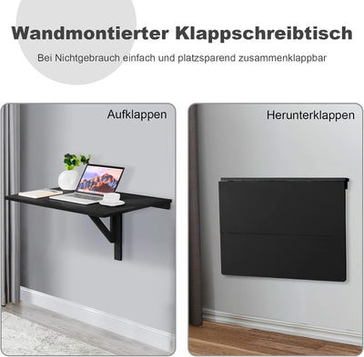 COSTWAY Wandmontierter Klapptisch, 80 x 60 cm, klappbarer Wandtisch, platzsparender Küchentisch Wand