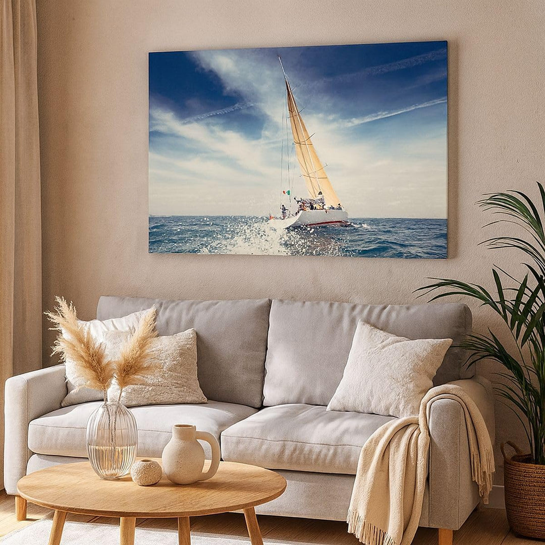 Bilder auf Leinwand Segeln Yacht Reise Leinwandbild mit Rahmen 70x50cm Wandbilder Dekoration Wohnzim