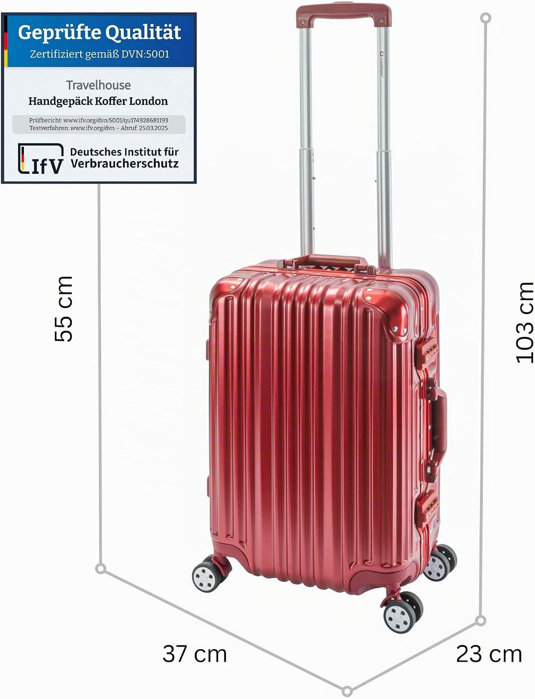 Travelhouse London Koffer Rot S-55cm Bordkoffer · Alu-Rahmen · Polykarbonat Hartschale · Handgepäckk