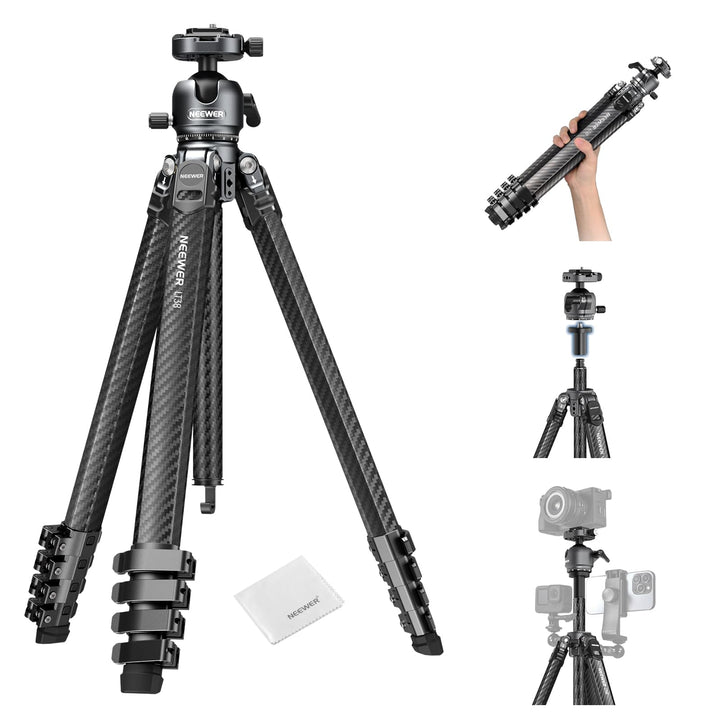 NEEWER LITETRIP LT38 61" Reisestativ Kamera, tragbarer Ständer aus Carbonfaser, 360°Kugelkopf, Arca