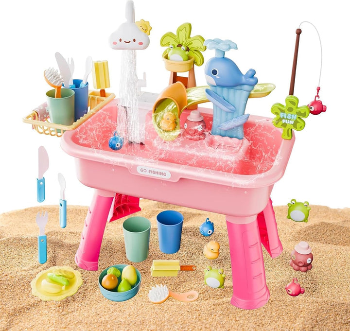 Generisch 4-in-1 Kinder Waschbecken Mit Wasserfunktion & Sand Und Wassertisch, 54 X 29 X 53cm, Wasse