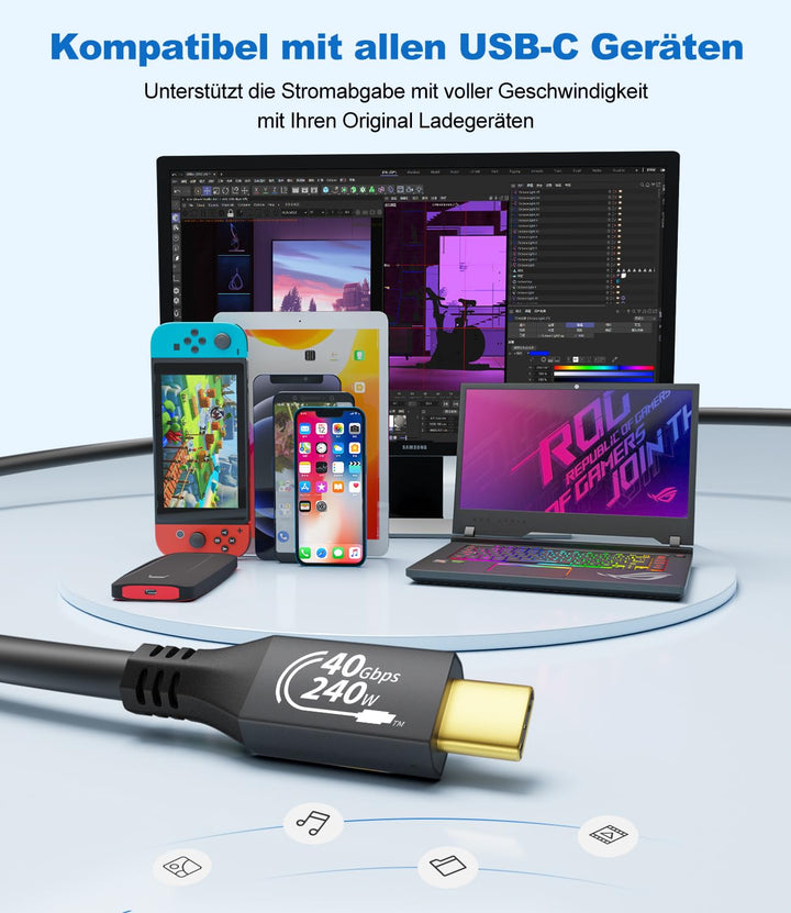 Zertifiziert 240W USB4 Kabel, Kompatibel mit Thunderbolt 4 100W, 40Gbps USB C Kabel, PD 3.1 140W 240