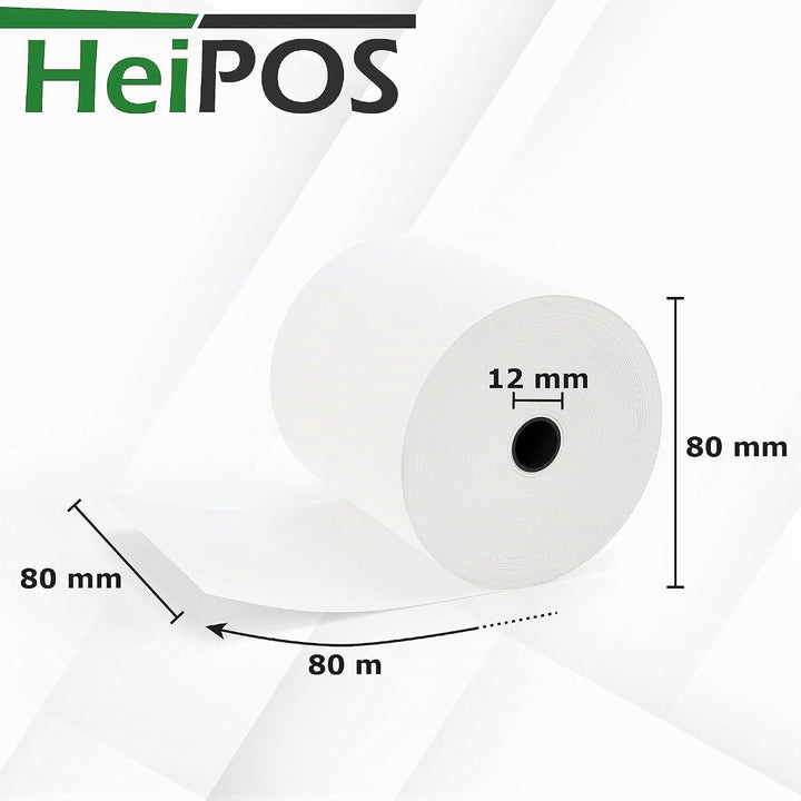 HeiGroup - HeiPOS 20x Thermorollen BPA frei (B/Ø) 80mm / 80mm - Länge 80m, Kern Ø 12mm, Flächengewic