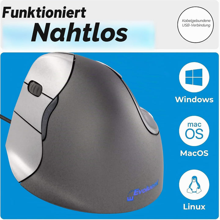 Evoluent VM4L Vertikale Maus für LinksHänder, schwarz Einzelbett Einzelbett