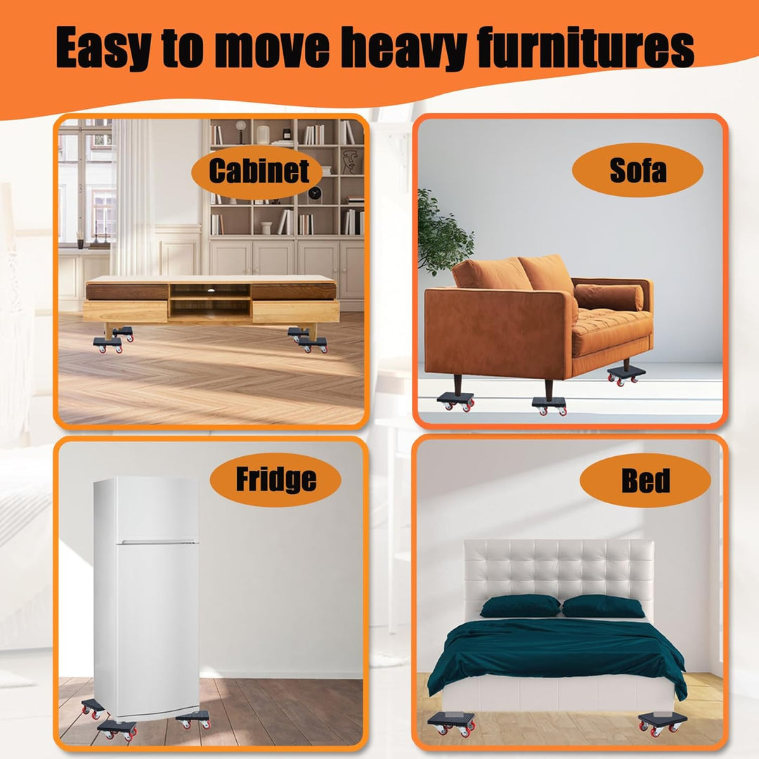 Qingning Möbel Transportroller Set, 4 Möbelroller & 1 Lastenheber für Schwere Möbel, 500kg Tragfähig