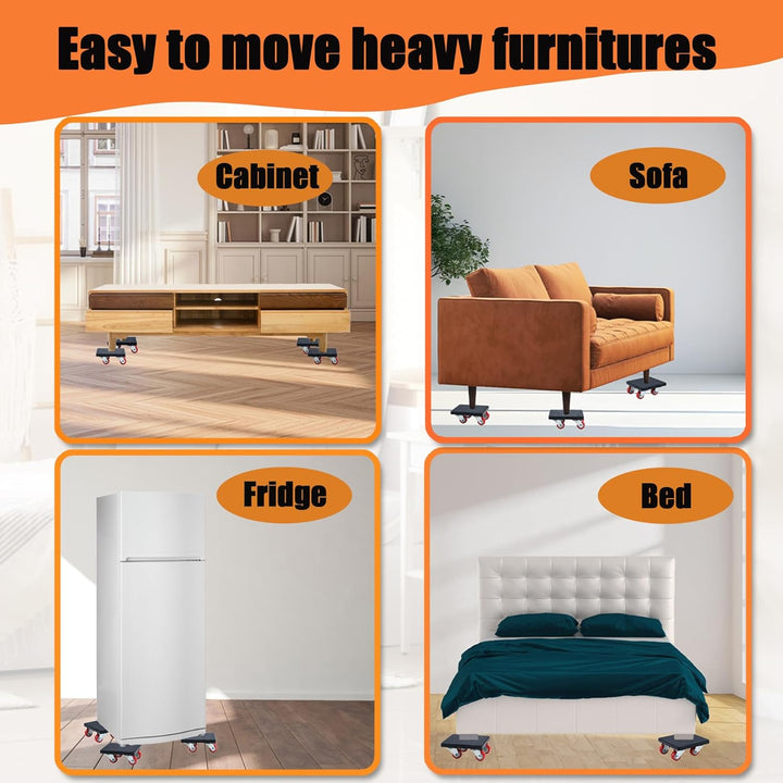 Qingning Möbel Transportroller Set, 4 Möbelroller & 1 Lastenheber für Schwere Möbel, 500kg Tragfähig