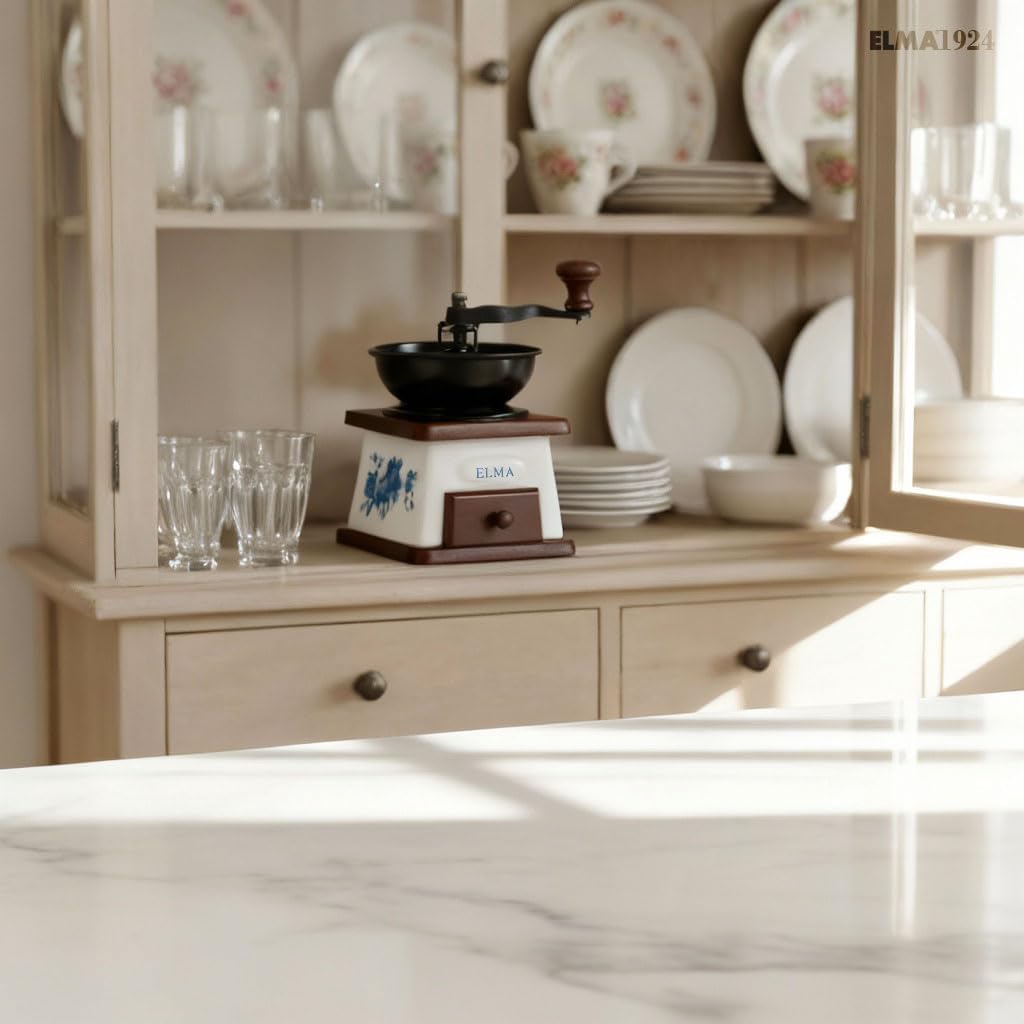 ELMA Manuelle Kaffeemühle aus Keramik für den dekorativen Einsatz, braune Vintage-Stil Retro manuell